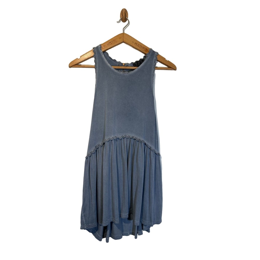 POL Womens Denim Blue Dress Racerback Crochet Detail Zipper Sleeveless M